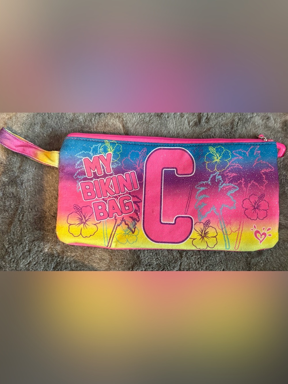 Colorful 'My Bikini Bag' Pouch - Pink, Blue & Yellow